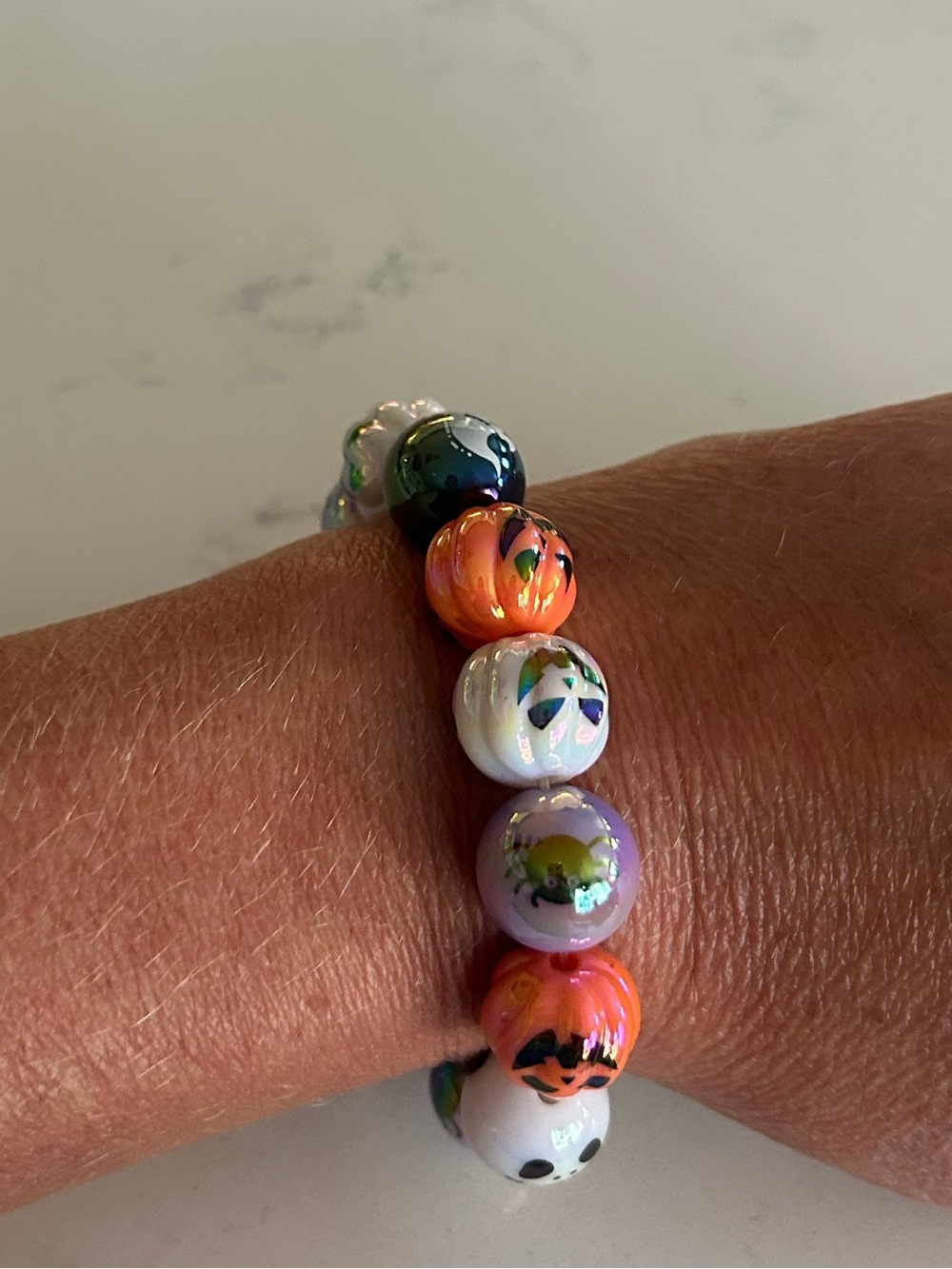 Handmade Multicolor Glass Bead Stretch Bracelet Halloween